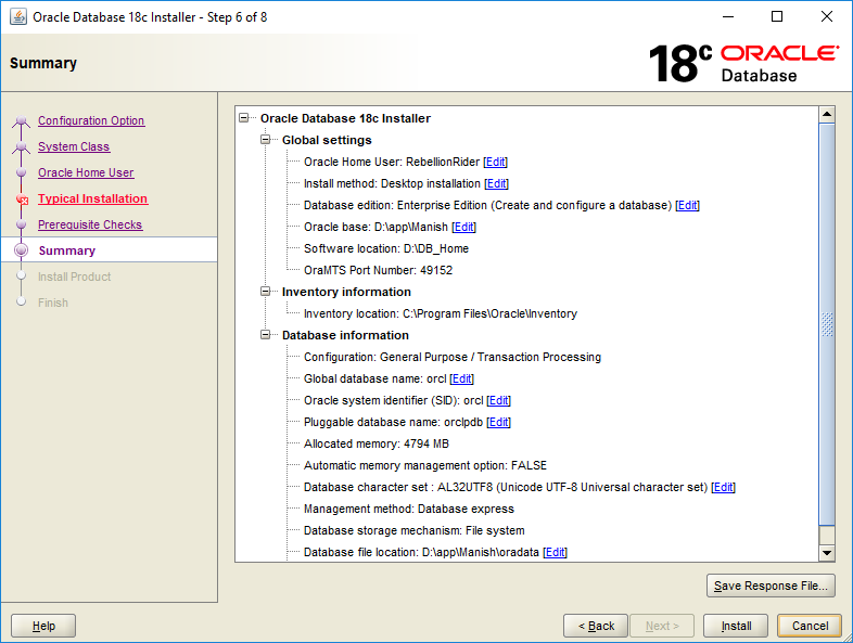 Oracle Database 18c - OUI Screen 6