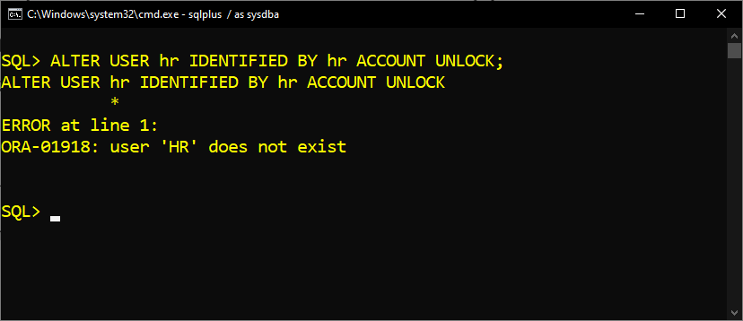 ORA-01918: user 'HR' does not exist